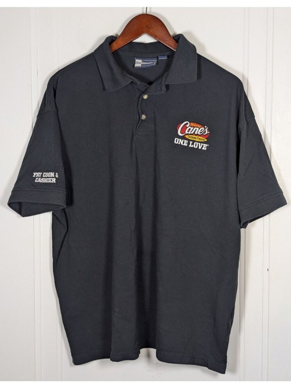 Raising Canes One Love Fry Cook Cashier Polo Shirt Mens XL NavyBlue Short Sleeve